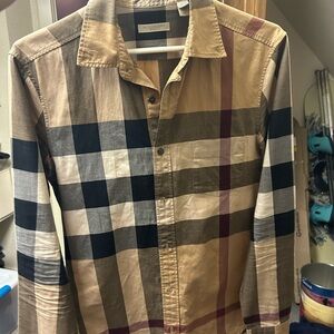 Burberry Men's Checkered Shirt - Black and Tan